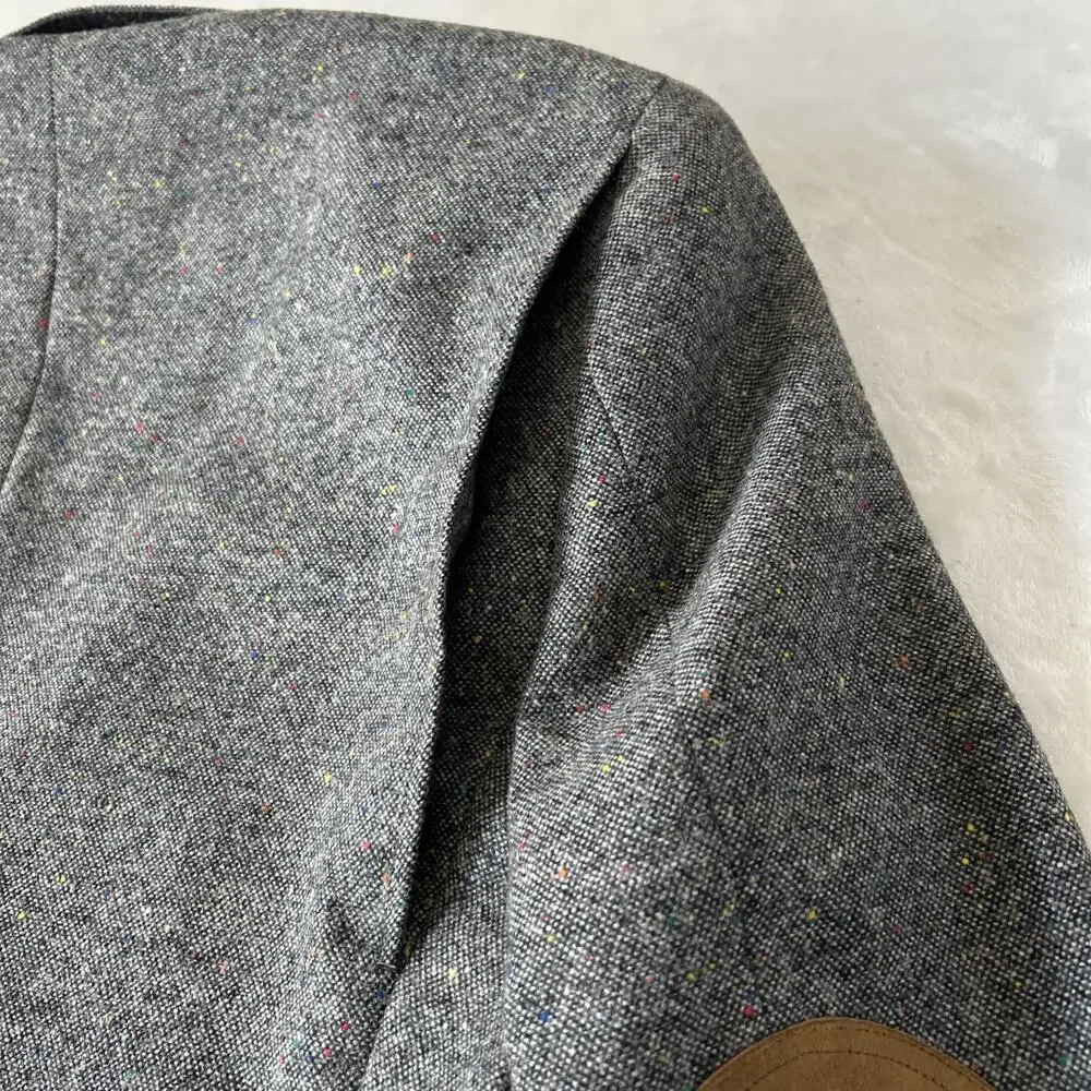 Vintage Austin Reed Wool Blazer 44R Tweed Gray Patch On Elbow USA Career